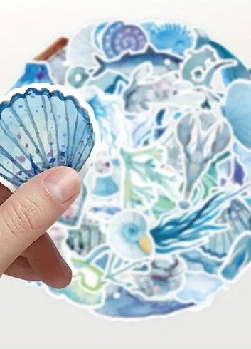 DENİZ HAYVANLAR TEMA 50 PRÇ sticker etiket doğum günü parti kons - Görsel 4