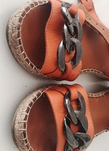 Derimod TURUNCU TABA DERİ İP SANDALET 37 elle hm inci mango ninewest