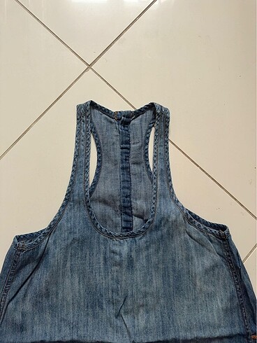 Diğer Sırtı çapraz yumuşak kumaş jean elbise