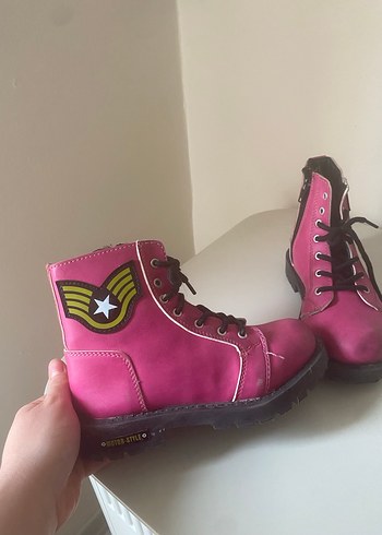 Pembe Renkli Rock Punk çocuk Botları - Görsel 3