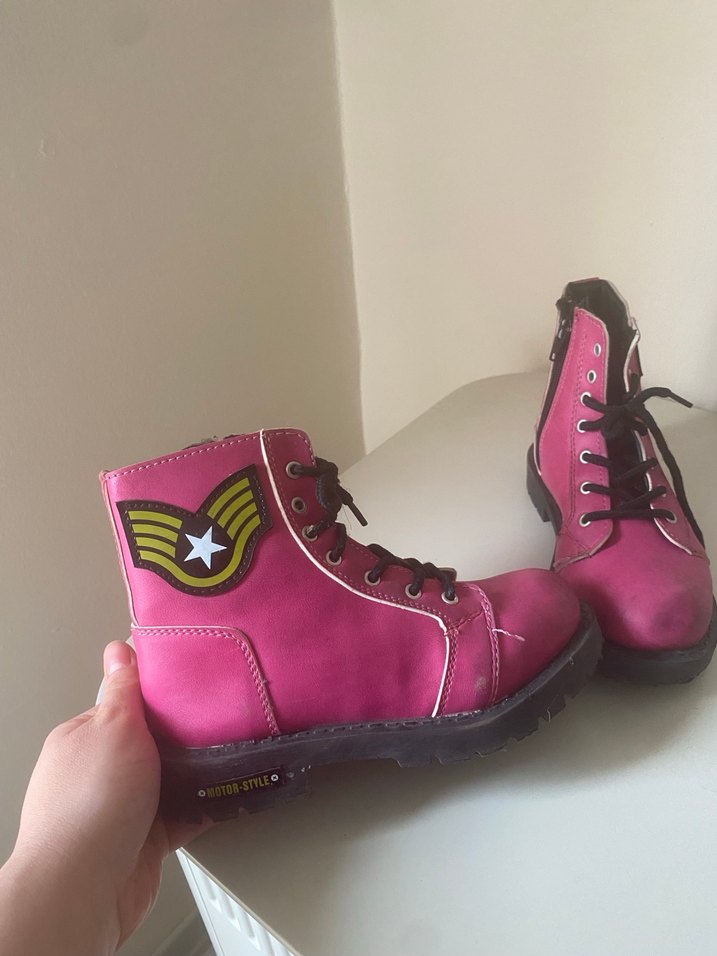 Pembe Renkli Rock Punk çocuk Botları - Görsel 3