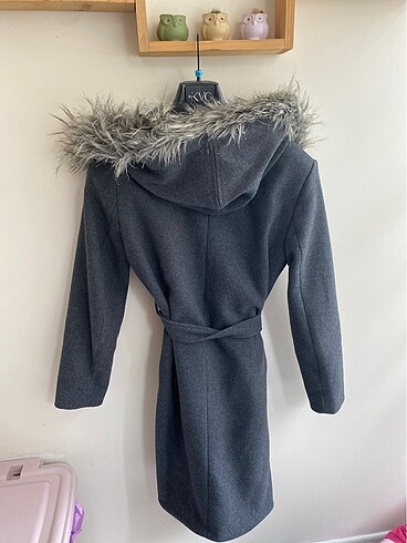 KOTON kürklü gri renk kaban - Görsel 2