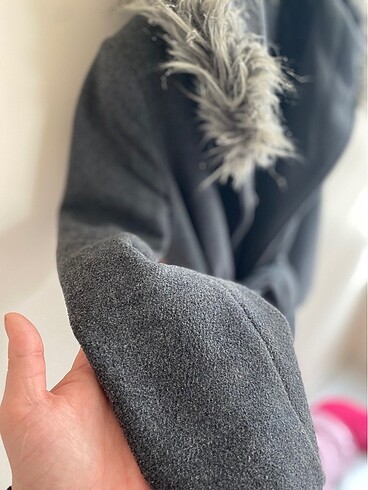 KOTON kürklü gri renk kaban - Görsel 6