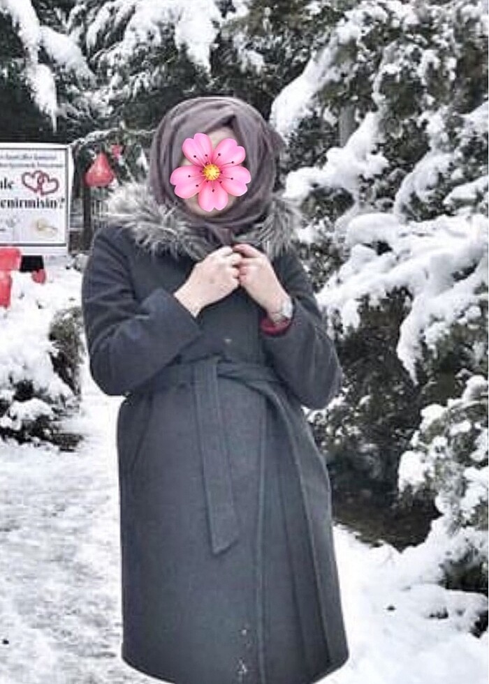 KOTON kürklü gri renk kaban - Görsel 3