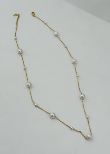 Beyaz İnci Boncuklu Midi Kolye - Görsel 2