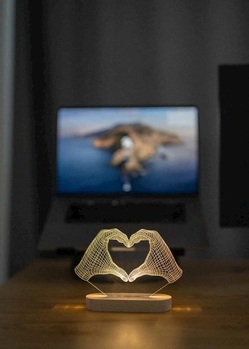 Bej Kalp Figürlü 3D LED Masa Lambası - Görsel 4