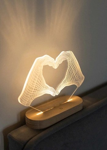Bej Kalp Figürlü 3D LED Masa Lambası - Görsel 3