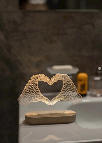 Bej Kalp Figürlü 3D LED Masa Lambası - Görsel 5