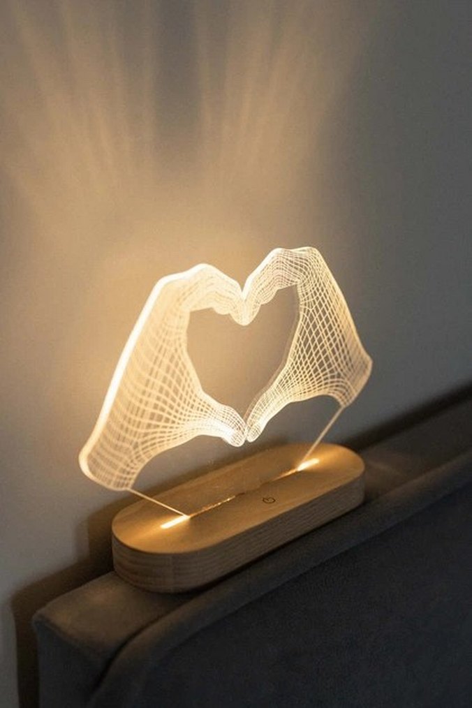 Bej Kalp Figürlü 3D LED Masa Lambası - Görsel 3