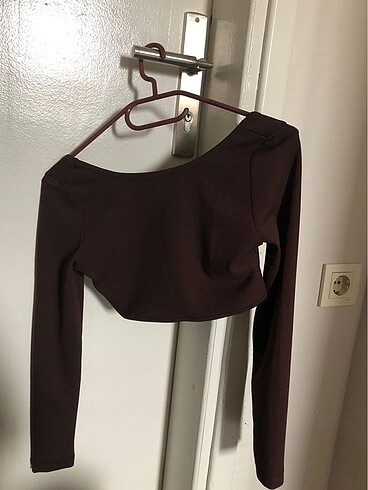 Zara kahverengi crop uzun kollu ust