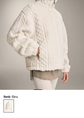 Oysho Beyaz Suni Yün Midi Ceket - Görsel 2