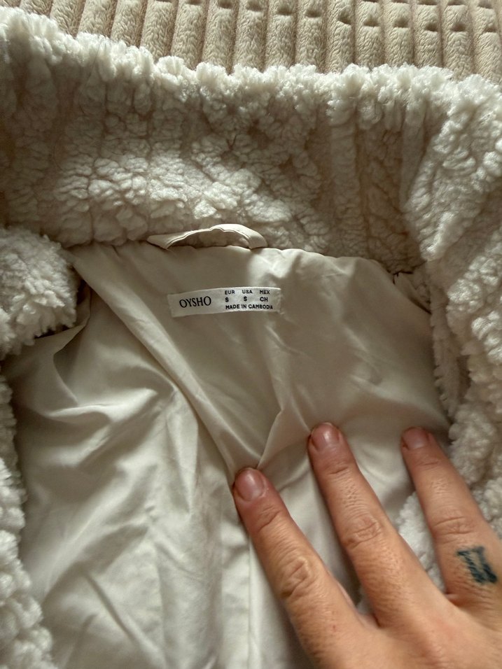 Oysho Beyaz Suni Yün Midi Ceket - Görsel 4