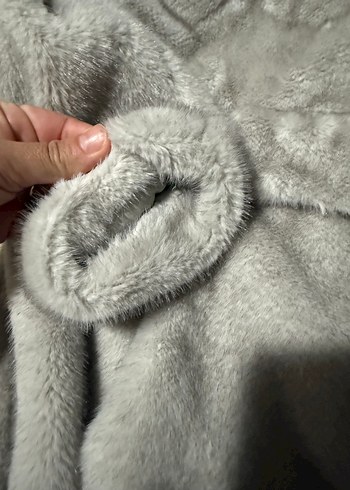 Gri Peluş Kadın Ceket Yüksek Yakalı - Görsel 3