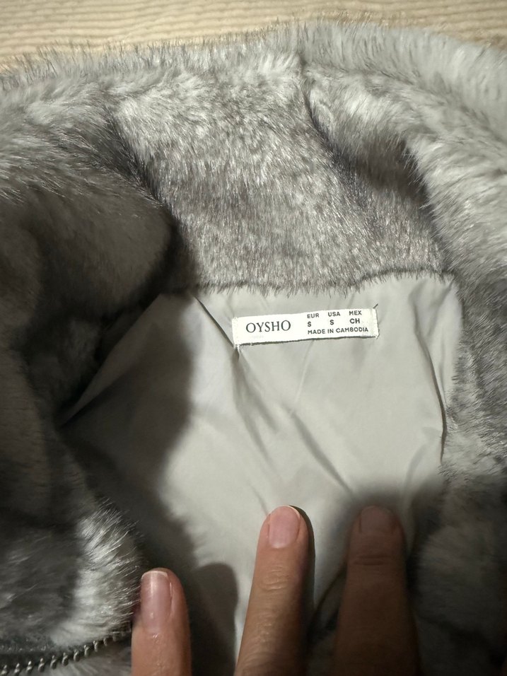 Gri Peluş Kadın Ceket Yüksek Yakalı - Görsel 5