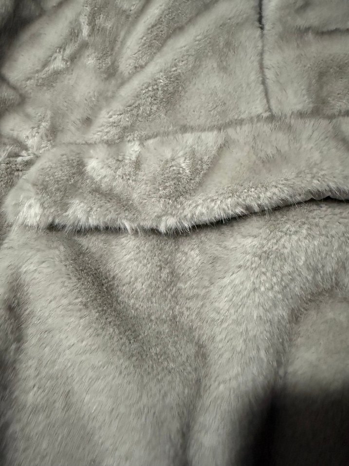 Gri Peluş Kadın Ceket Yüksek Yakalı - Görsel 2