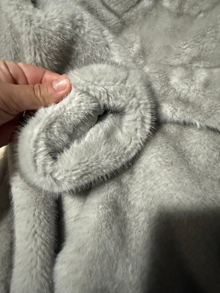 Gri Peluş Kadın Ceket Yüksek Yakalı - Görsel 3