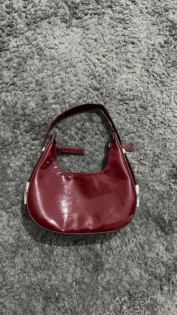 Bordo Parlak Deri Kadın Çanta - Görsel 2