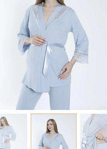 Mavi Hamile ve Emzirme Pijama Takımı - Görsel 2