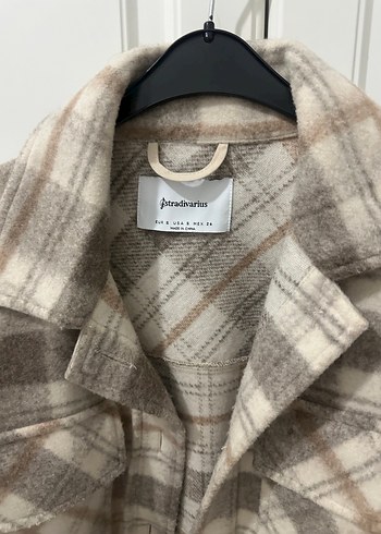 Düğmeli Ekose Desenli Bej Kadın Gömlek - Görsel 3