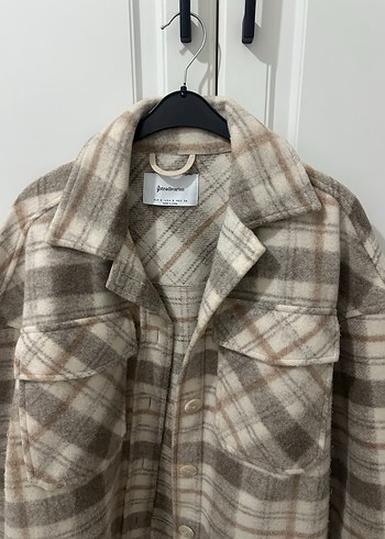 Düğmeli Ekose Desenli Bej Kadın Gömlek - Görsel 4