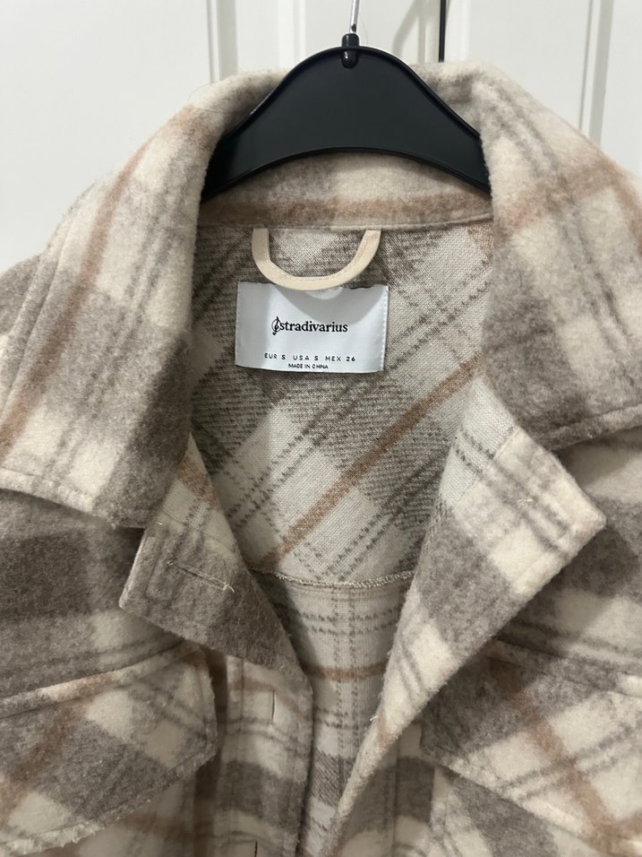 Düğmeli Ekose Desenli Bej Kadın Gömlek - Görsel 3