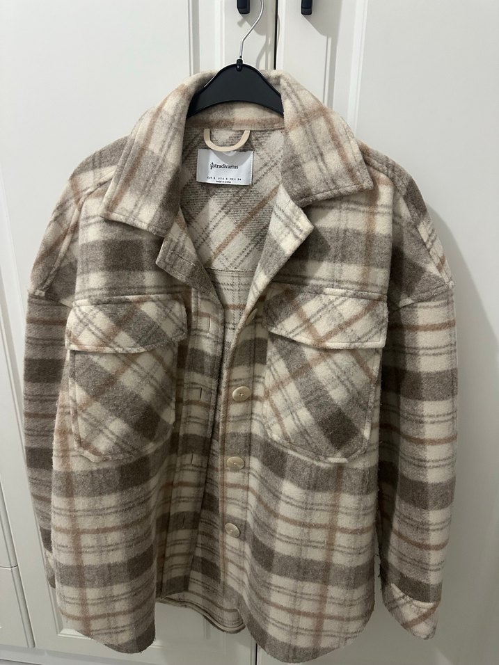 Düğmeli Ekose Desenli Bej Kadın Gömlek - Görsel 2