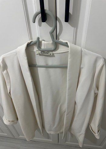 Beyaz Drapeli Kadın Midi Blazer - Görsel 4