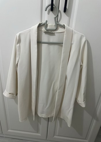 Beyaz Drapeli Kadın Midi Blazer - Görsel 2