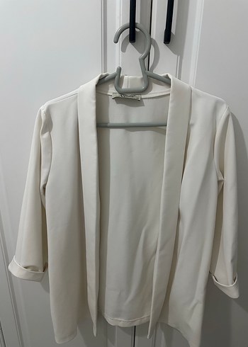 Beyaz Drapeli Kadın Midi Blazer - Görsel 3