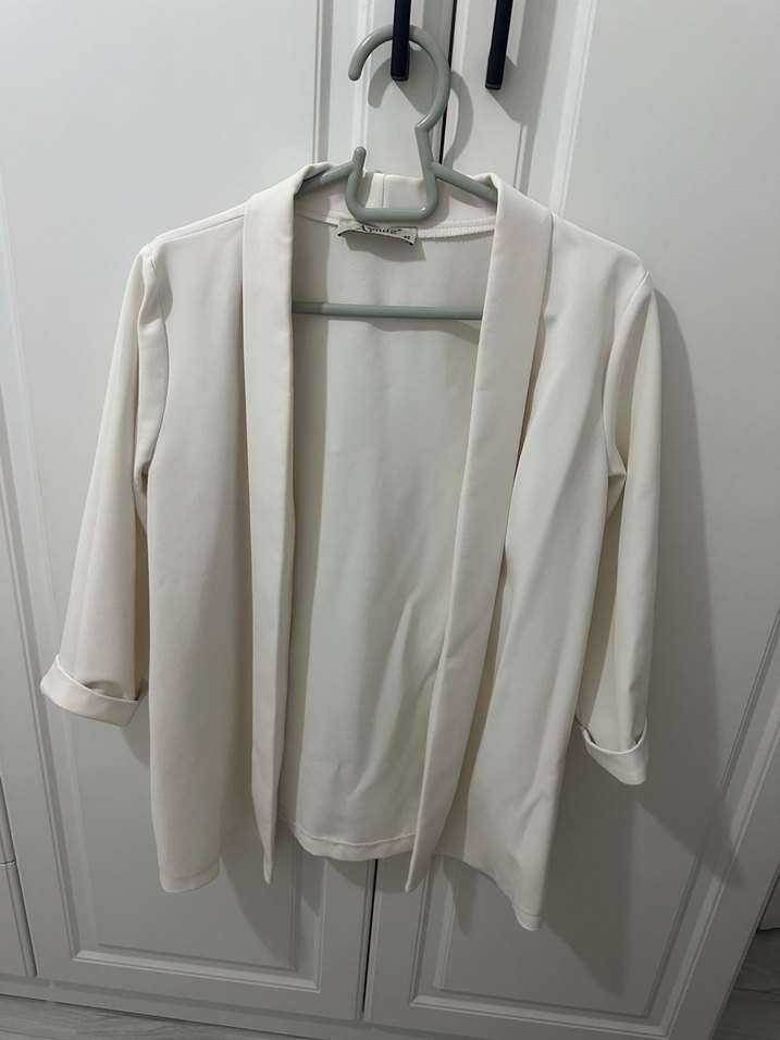 Beyaz Drapeli Kadın Midi Blazer - Görsel 2