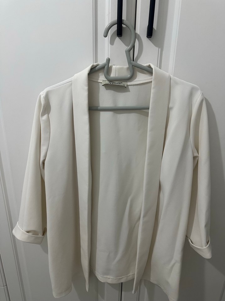 Beyaz Drapeli Kadın Midi Blazer - Görsel 3