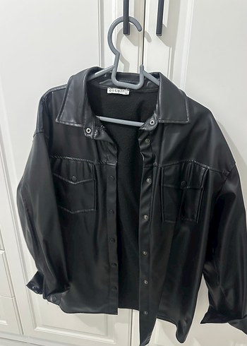 Düğmeli Siyah Deri Kadın Ceket - Görsel 2