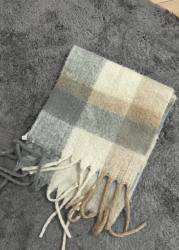 Bej Gri Örgü Yün Kadın Şal - Görsel 2