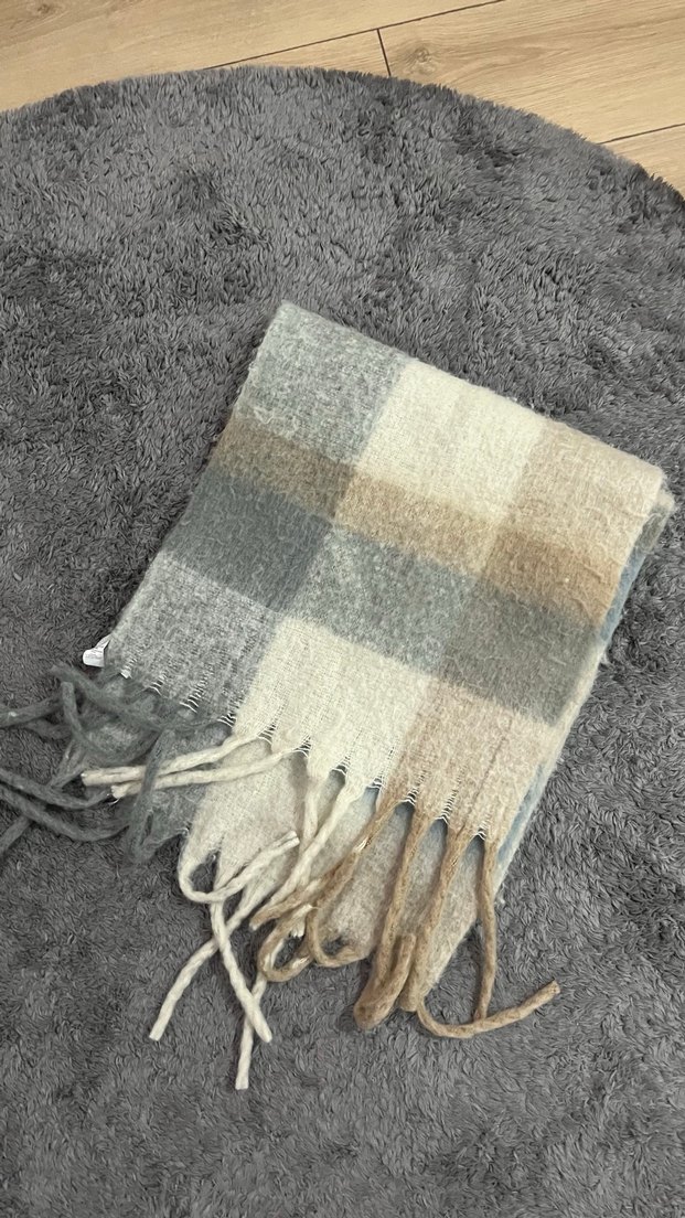Bej Gri Örgü Yün Kadın Şal - Görsel 2