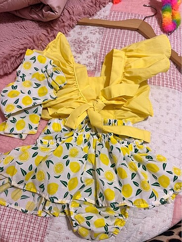 9-12 Ay Beden sarı Renk Limon kız bebek kostümü