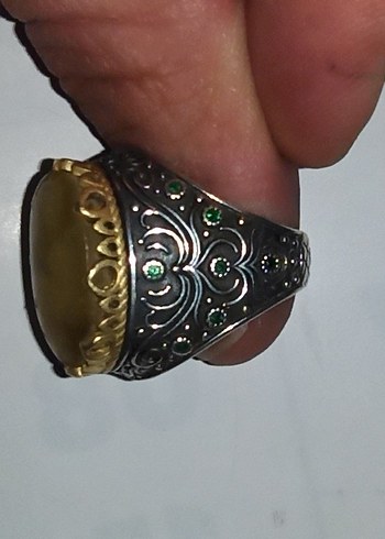 gümüş yüzük kehribar taşlı - Görsel 4