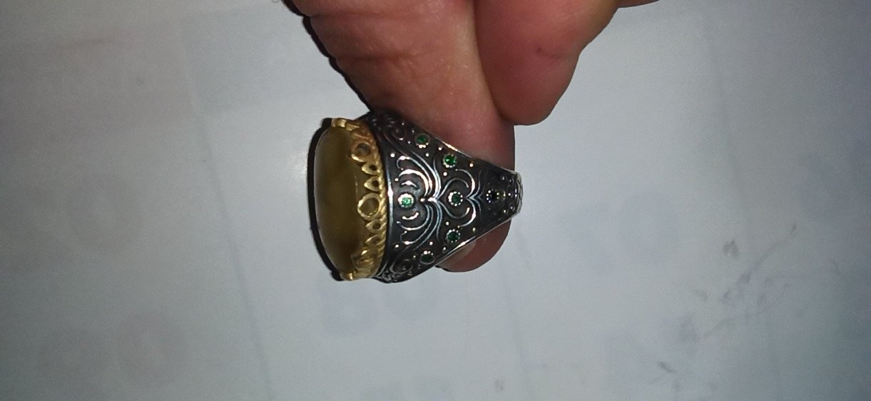 gümüş yüzük kehribar taşlı - Görsel 4