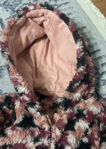 Kız Çocuk Çok Renkli Kapüşonlu Kürklü Ceket - Görsel 5