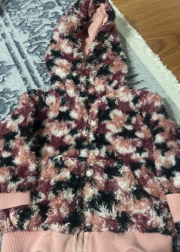 Kız Çocuk Çok Renkli Kapüşonlu Kürklü Ceket - Görsel 3