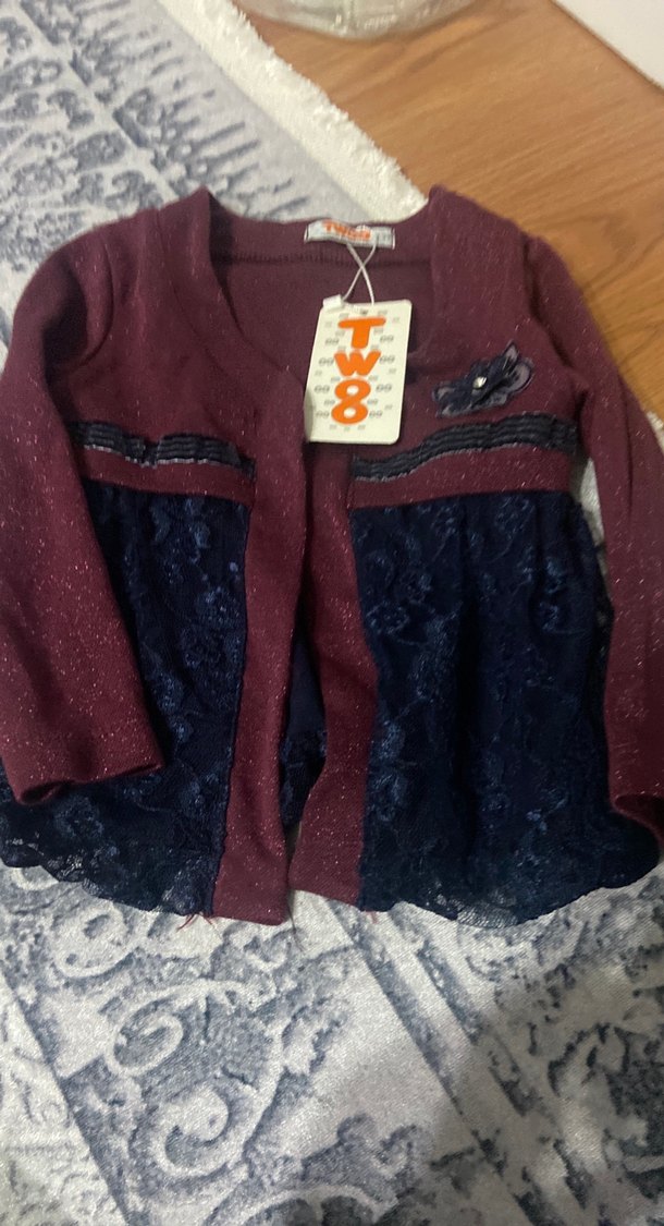 Bordo Nakışlı Triko Bolero - Görsel 3