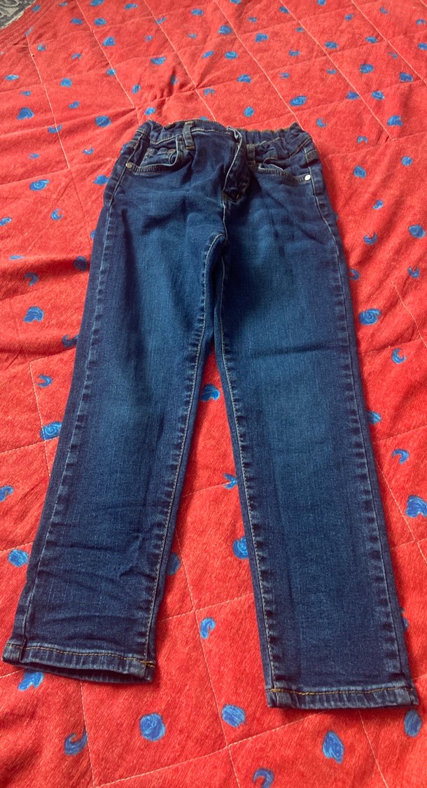 Düğmeli Mavi Erkek Çocuk Denim Pantolon - Görsel 2