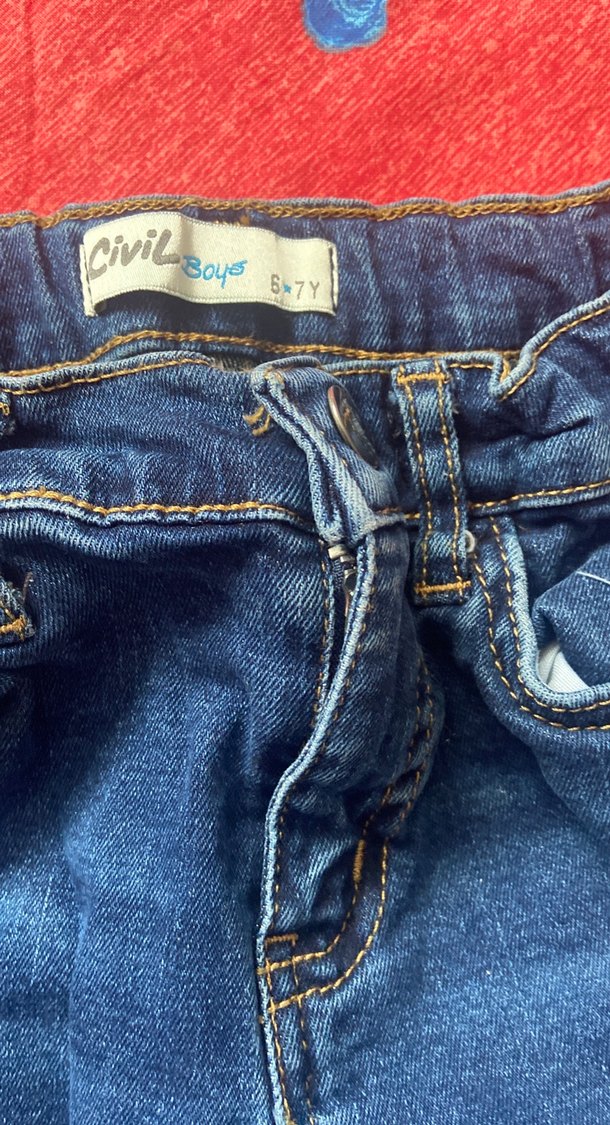 Düğmeli Mavi Erkek Çocuk Denim Pantolon - Görsel 4