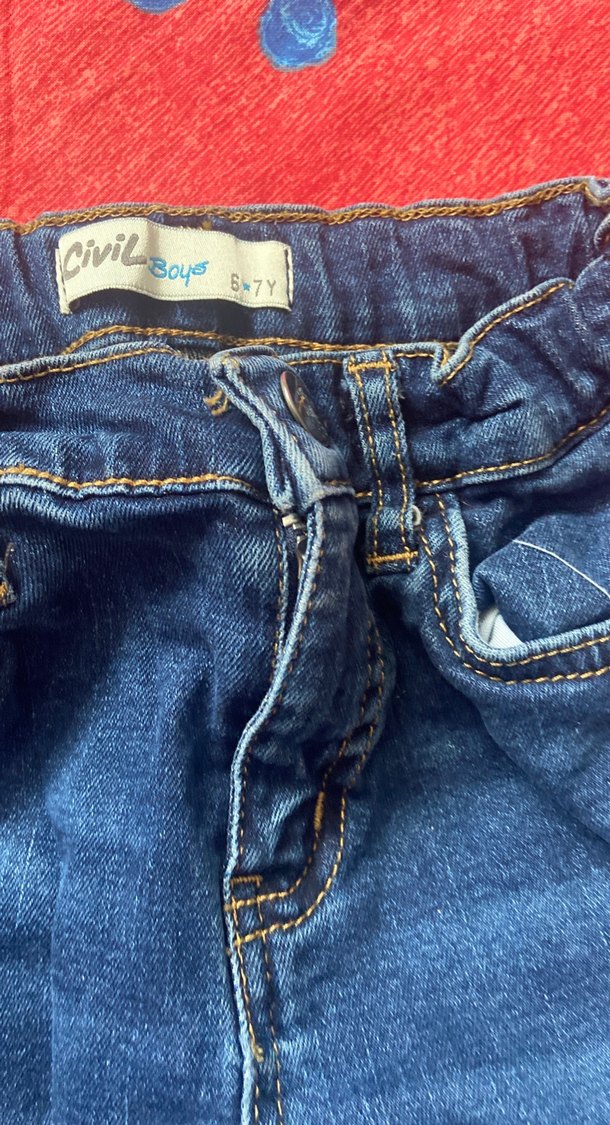 Düğmeli Mavi Erkek Çocuk Denim Pantolon - Görsel 3