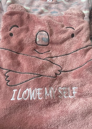 Kız Çocuk Pembe Desenli Polar pijama takımı - Görsel 6