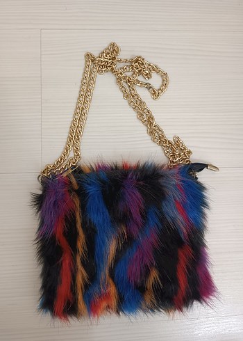 Renkli Tüylü Kadın Çanta Zincirli Askılı - Görsel 2