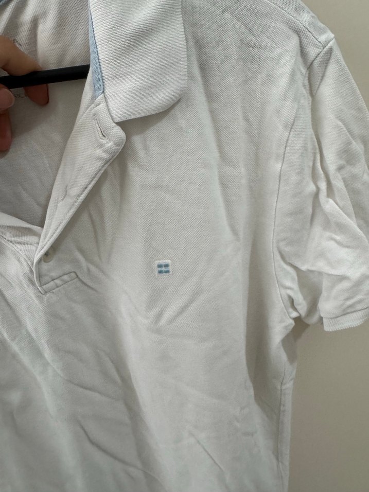 Beyaz Keten Polo Tişört, Kısa Kollu, Salaş - Görsel 3