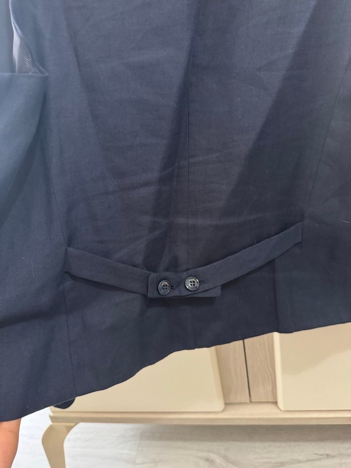 Lacivert Keten Düğmeli Erkek Yelek - Görsel 4