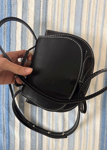 Siyah Deri Tokalı Kadın Omuz Çantası - Görsel 10