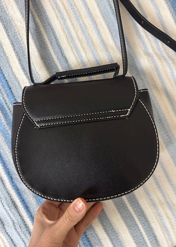 Siyah Deri Tokalı Kadın Omuz Çantası - Görsel 2