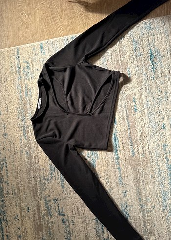 Addax Siyah Uzun Kollu Crop Top - Görsel 4